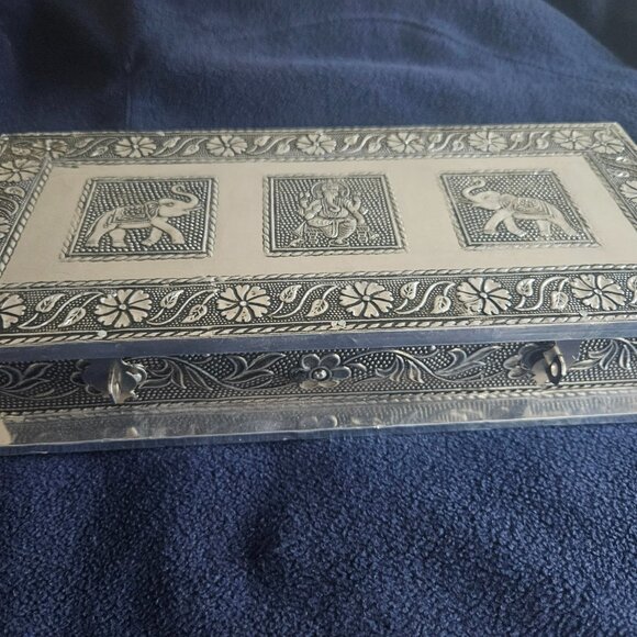 Handcrafted Wooden Dry Fruit Gift Box with Embossed Elephant Design, Decorative - Picture 3 of 14